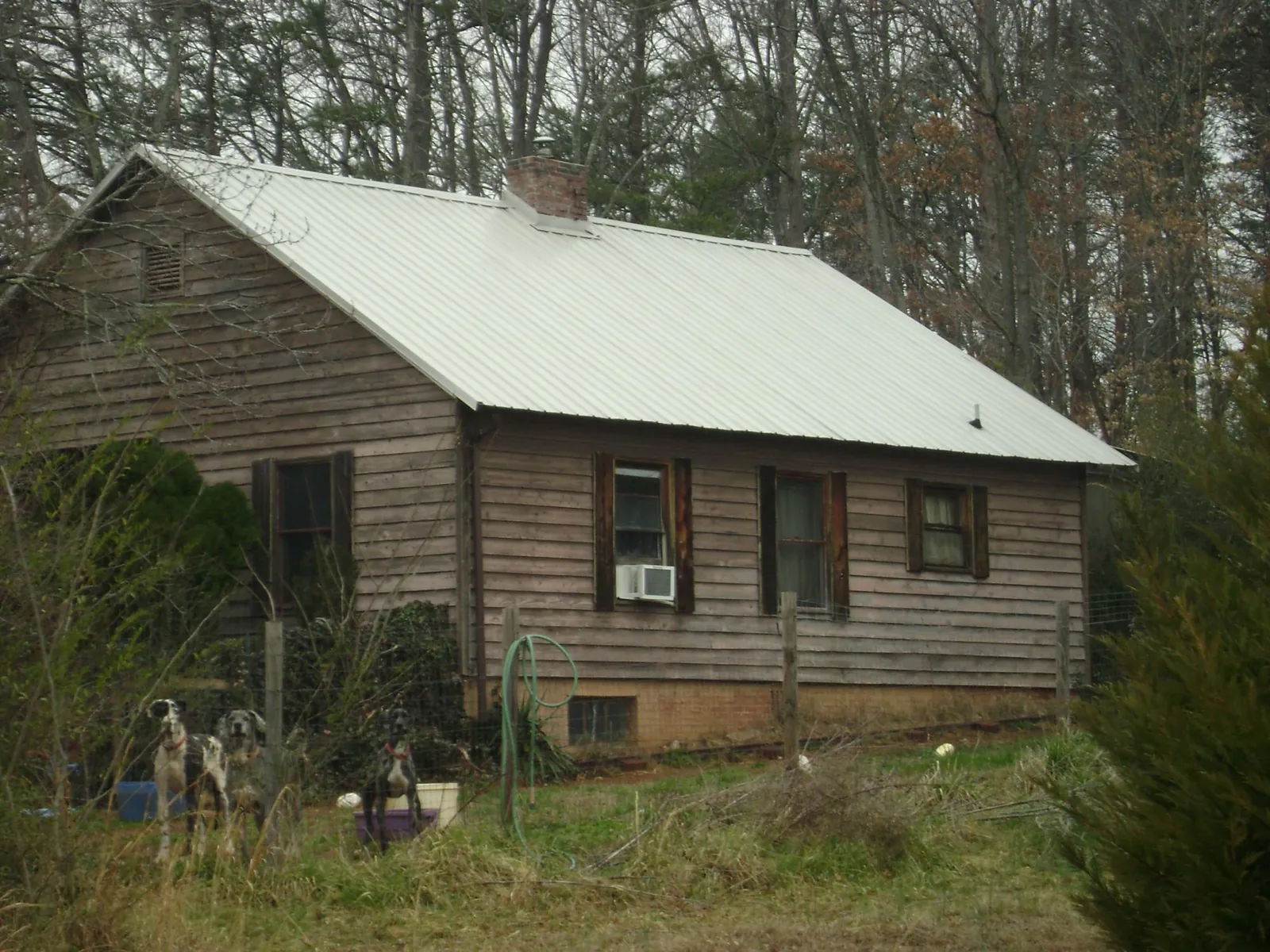 White metal roof on an old wood sided farmhouse, from a Asphalt Shingle Roof Repair job in Brookeville